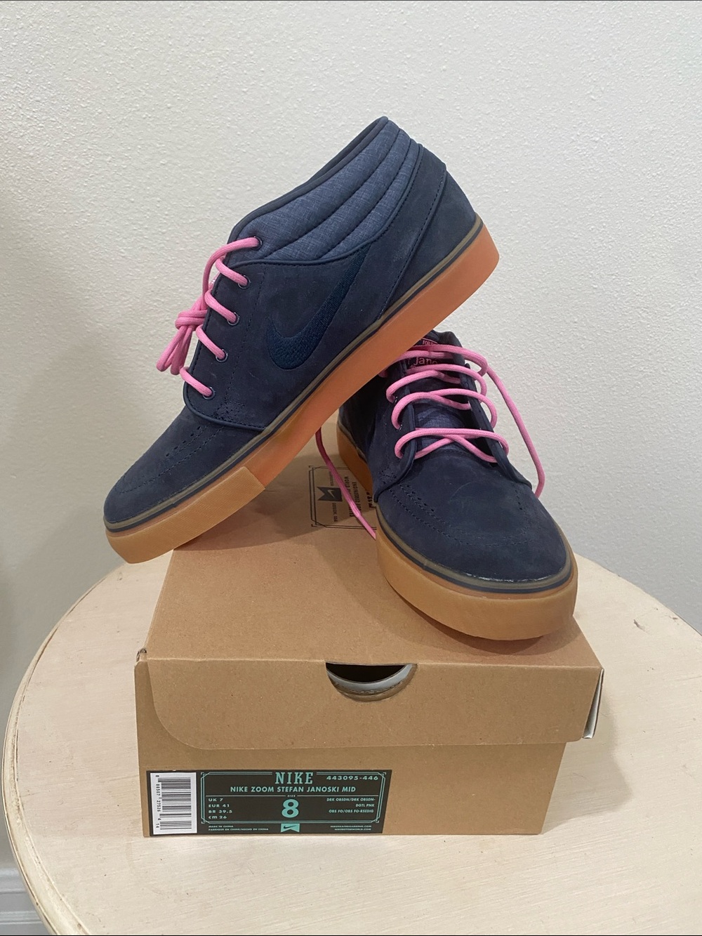 Nike Navy Suede Sneakers with Pink Laces